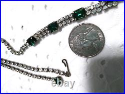 ANTIQUE STUNNING EMERALD Green Glass Rhinestones Art Deco Necklace About 10.5 L