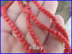 ANTIQUE VINTAGE ART DECO CARVED UNDYED RED CORAL BEAD NECKLACE 17 16.22g