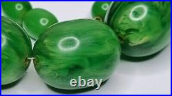 ANTIQUE VINTAGE ART DECO GREEN BAKELITE NECKLACE Marble Swirl Beads