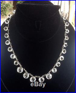 Antique Vintage Art Deco Open Back Clear Rock Crystal Graduated Necklace