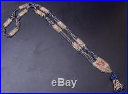 Antique Woven Art Deco Glass Bead Rose Flapper Tassel Necklace #577a