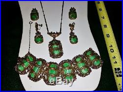ANTQ ART DECO Etruscan Revival Glass Lavaliere Necklace, Bracelet & 2pr Earrings