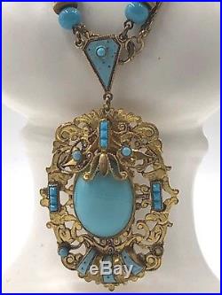 ANTQ VTG Max & Norbert Neiger Fabulous Turquoise Glass Czech Art Deco Necklace
