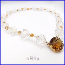 Art Deco 14k Madeira Citrine And Crystal Beads Necklace