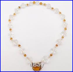Art Deco 14k Madeira Citrine And Crystal Beads Necklace