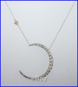 ART DECO 14k White Gold & Diamond Crescent Moon Necklace Circa 1900s