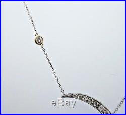 ART DECO 14k White Gold & Diamond Crescent Moon Necklace Circa 1900s