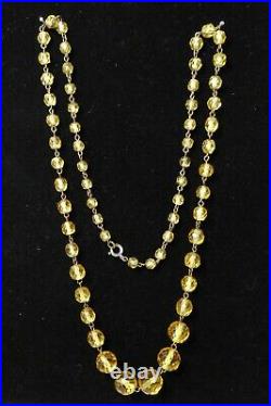 ART DECO 1920s NECKLACE YELLOW FACETED CRYSTAL BEADS SN52