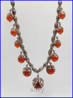 ART DECO 1920s Vintage AMBER ART GLASS & DRILLED CHROME beaded NECKLACE