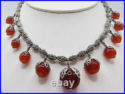 ART DECO 1920s Vintage AMBER ART GLASS & DRILLED CHROME beaded NECKLACE