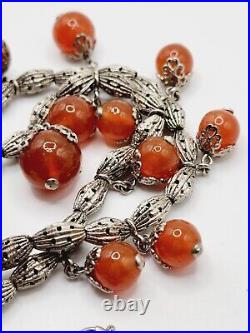 ART DECO 1920s Vintage AMBER ART GLASS & DRILLED CHROME beaded NECKLACE