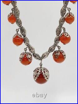 ART DECO 1920s Vintage AMBER ART GLASS & DRILLED CHROME beaded NECKLACE