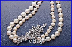 ART DECO 1930 $20,000 5ct VS F Diamond Platinum DOUBLE STRAND Pearl 36 Necklace