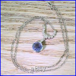 ART DECO 3.15ct SAPPHIRE & OLD CUT DIAMOND NECKLACE Platinum c 1915