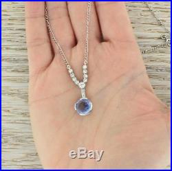 ART DECO 3.15ct SAPPHIRE & OLD CUT DIAMOND NECKLACE Platinum c 1915