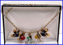 ART DECO ANTIQUE NECKLACE 5 FLOWER PENDANT with POURED GLASS CENTER-STONES onCHAIN