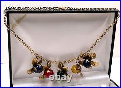 ART DECO ANTIQUE NECKLACE 5 FLOWER PENDANT with POURED GLASS CENTER-STONES onCHAIN