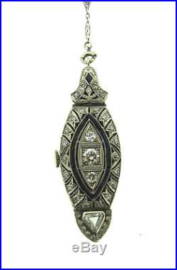 Art Deco C. 1925 Platinum Diamond Watch Pendant Necklace Chain Antique