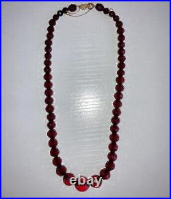 ART DECO CHERRY AMBER BAKELITE BEAD NECKLACE 16in FACETED Gradually Bead Antique