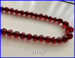 ART DECO CHERRY AMBER BAKELITE BEAD NECKLACE 16in FACETED Gradually Bead Antique