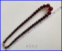 ART DECO CHERRY AMBER BAKELITE BEAD NECKLACE 16in FACETED Gradually Bead Antique