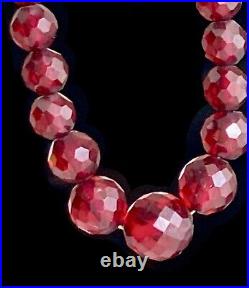 ART DECO CHERRY AMBER BAKELITE BEAD NECKLACE 16in FACETED Gradually Bead Antique