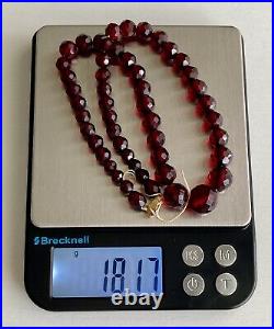 ART DECO CHERRY AMBER BAKELITE BEAD NECKLACE 16in FACETED Gradually Bead Antique