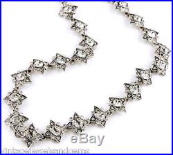 ART DECO CLEAR WHITE CRYSTAL RHINESTONE Chunky Silver Flower Pendant Necklace