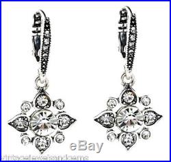 ART DECO CLEAR WHITE CRYSTAL RHINESTONE Chunky Silver Flower Pendant Necklace
