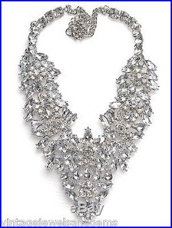 ART DECO CRYSTAL RHINESTONE Silver Floral Choker Collar Bib Statement Necklace