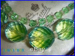 ART DECO CZECH BOHEMIAN Bi Colour Uranium Glass Bead Vintage NECKLACE Sterling