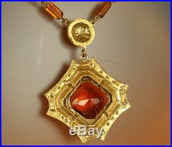 ART DECO CZECH Necklace CRYSTAL Topaz FILIGREE ROCOCO Revival GOLD Plated 1930s