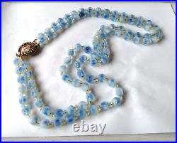 ART DECO Double Row Blue Givre Glass Wired Bead Necklace with PORTRAIT CLASP