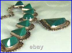 ART DECO Mexico Necklace 1930s Sterling CHRYSOPRASE Semi Cone Cabs 15-18.5 WOW