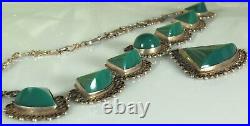 ART DECO Mexico Necklace 1930s Sterling CHRYSOPRASE Semi Cone Cabs 15-18.5 WOW