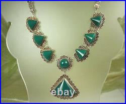 ART DECO Mexico Necklace 1930s Sterling CHRYSOPRASE Semi Cone Cabs 15-18.5 WOW