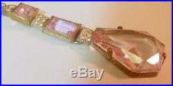 ART DECO PINK Cut Faceted Crystal Lavalier Pendant Necklace Hollywood Glam