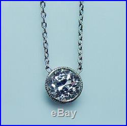 ART DECO Platinum Old European Diamond Solitaire Necklace. 65ct