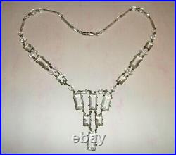 ART DECO Prong Set Glass Geometric Fringe Vintage Necklace 40cm