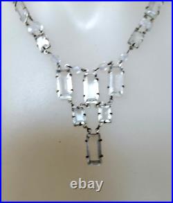 ART DECO Prong Set Glass Geometric Fringe Vintage Necklace 40cm