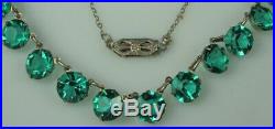 ART DECO RIVIERE Necklace 1930s STERLING Silver Open Back EMERALD PASTE 16 FAB