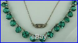 ART DECO RIVIERE Necklace 1930s STERLING Silver Open Back EMERALD PASTE 16 FAB
