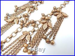 ART DECO VICTORIAN FRENCH BERRY FRINGE BOOK-CHAIN BRONZE 117g 16.5 VTG NECKLACE