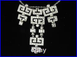 Art Deco Vintage Style Natural Diamond 18k White Gold Geometric Pendant Necklace