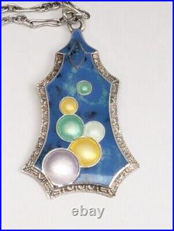 ART DECO vintage EISENBERG sterling silver & enamel CHAMPAGNE BUBBLES pendant