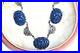 ATQ Art DECO Sterling Silver Carved Dark Blue Celluloid Marcasites Necklace FNC