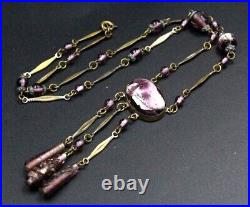 ATQ Art Deco Czech Foil Glass Purple Necklace