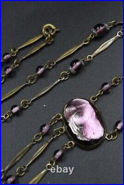 ATQ Art Deco Czech Foil Glass Purple Necklace
