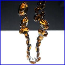 Amber Glass Paste Bezel Necklace Riviere Choker Topaz Japanned Vtg Art Deco 18