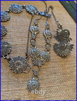 Ant Art Deco Sterling Silver Marcasite Lavalier Necklace Rosettes Bracelet lot